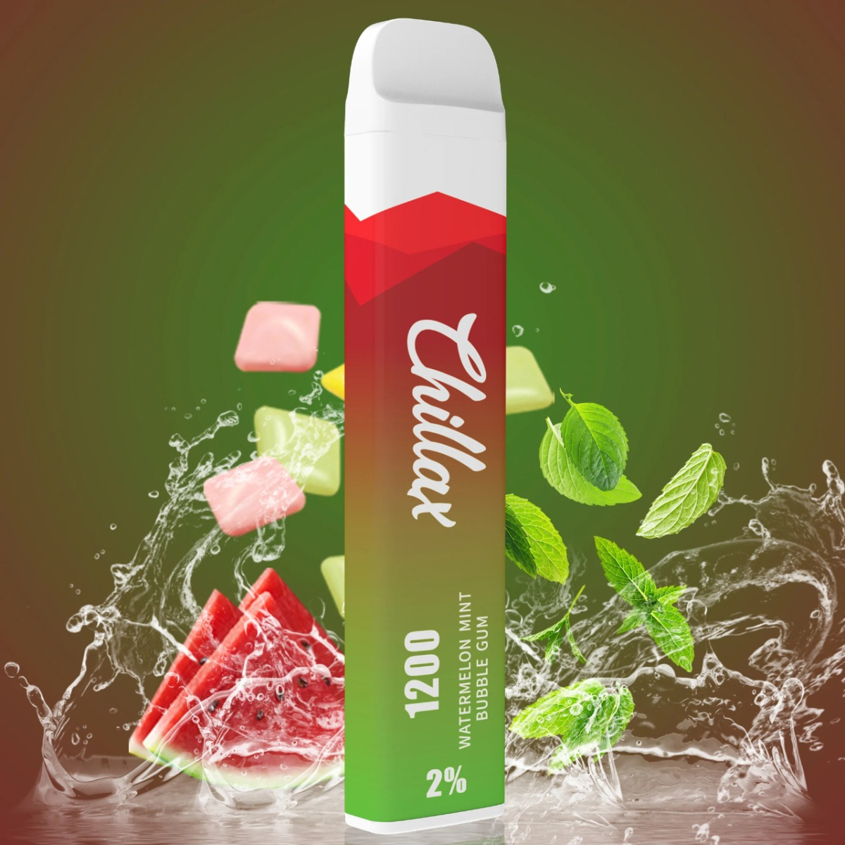 Chillax Watermelon Mint bubble gum (Арбуз Мятная жвачка), 1200 тяг
