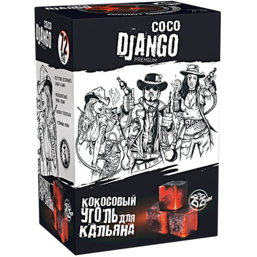 Уголь Coco Django 25мм для кальяна - 1кг (72 шт)