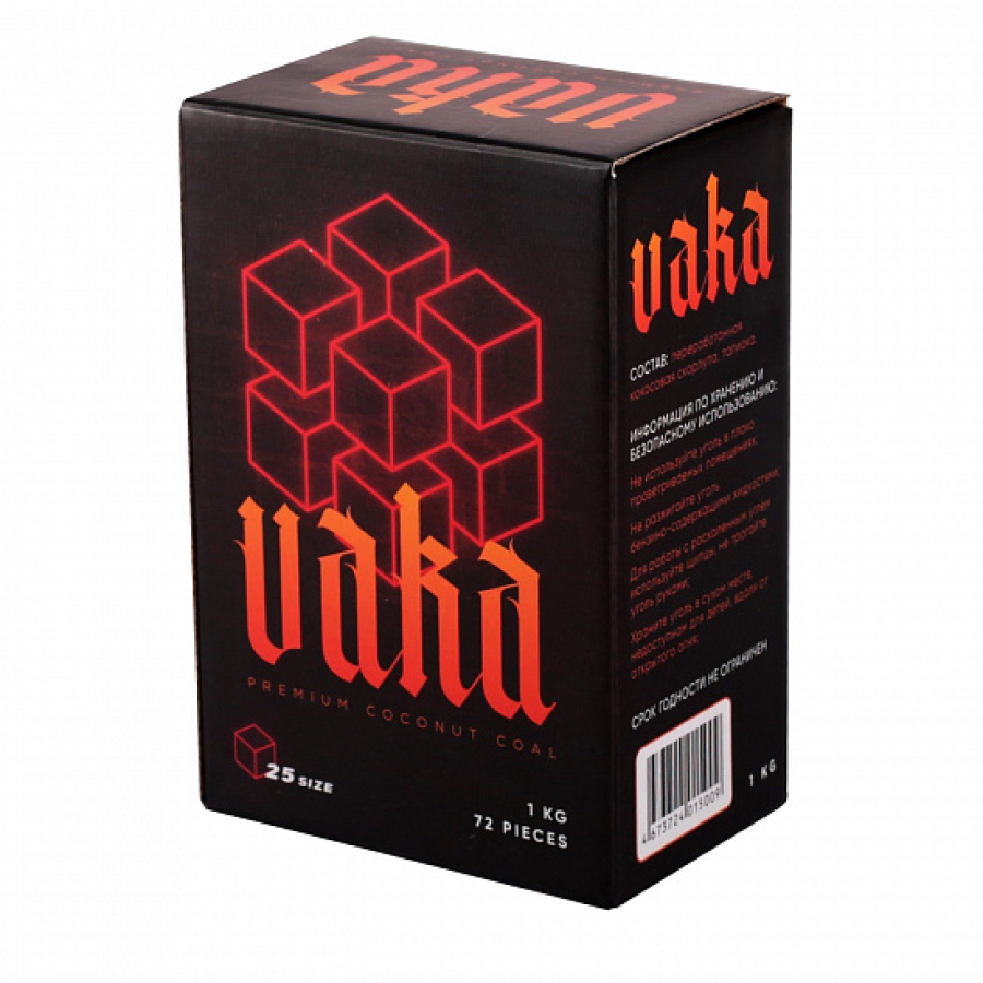 Уголь VAKA 25мм для кальяна - 1кг (72 шт)