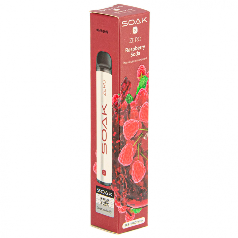 SOAK X ZERO Raspberry soda 1500 затяжек (без никотина)