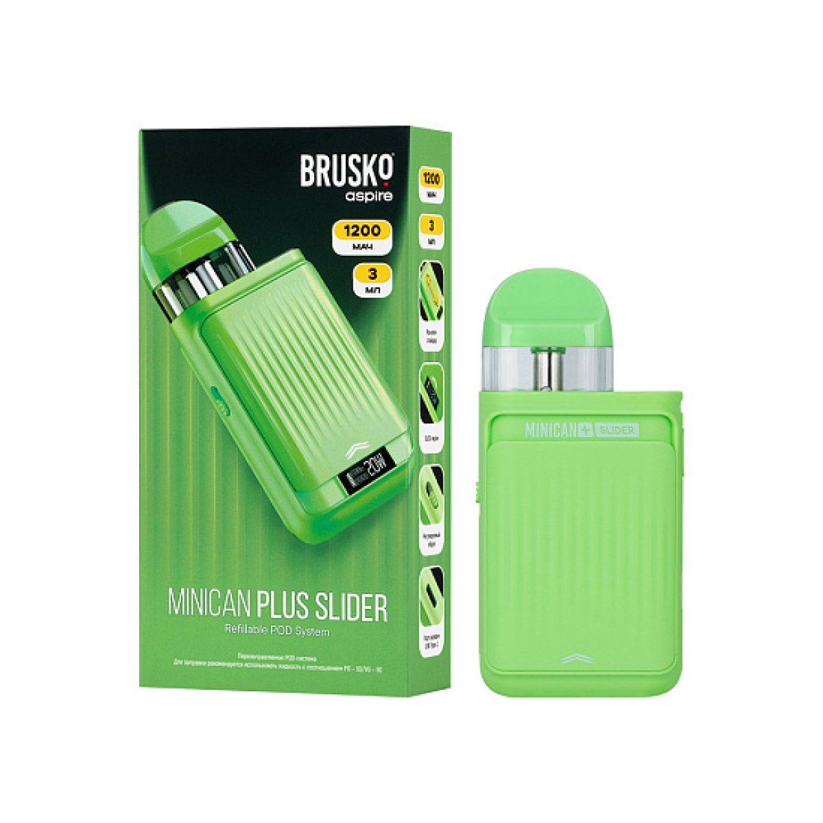 POD-система Brusko Minican Plus Slider Зелёный